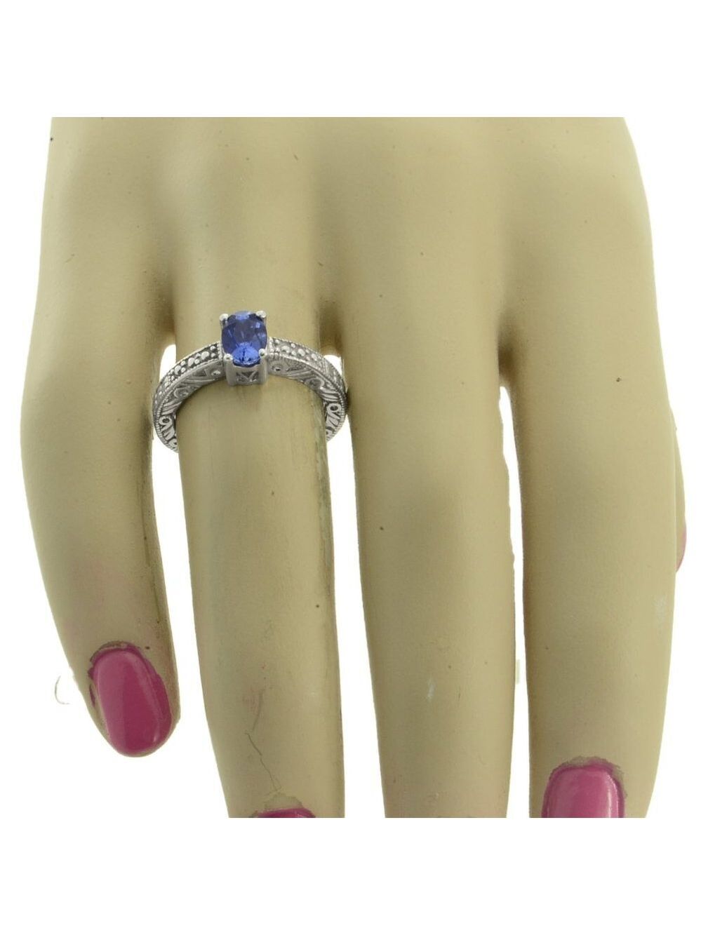 7x5 oval Sapphire Sterling Silver Ring - Picture 5 of 6